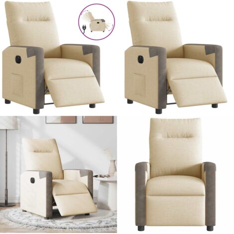 Sillón reclinable eléctrico de tela crema - Asiento eléctrico - Reposapiés eléctrico
