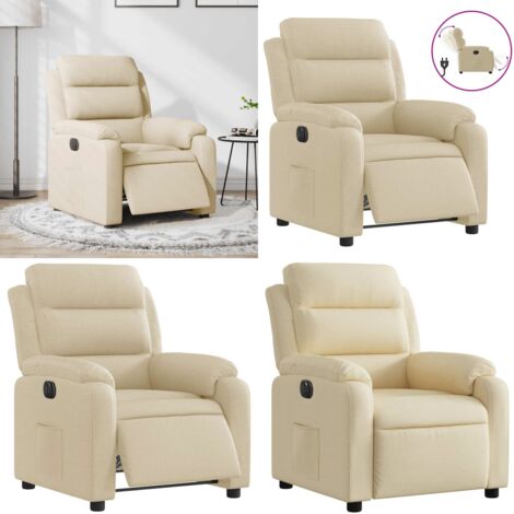Sillón reclinable eléctrico de tela crema - Asiento eléctrico - Reposapiés eléctrico