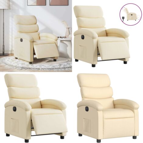 Sillón reclinable eléctrico de tela crema - Asiento eléctrico - Reposapiés eléctrico