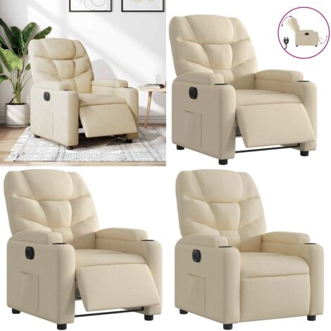 Sillón reclinable eléctrico de tela crema - Asiento eléctrico - Reposapiés eléctrico