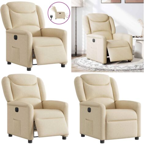 Sillón reclinable eléctrico de tela crema - Asiento eléctrico - Reposapiés eléctrico