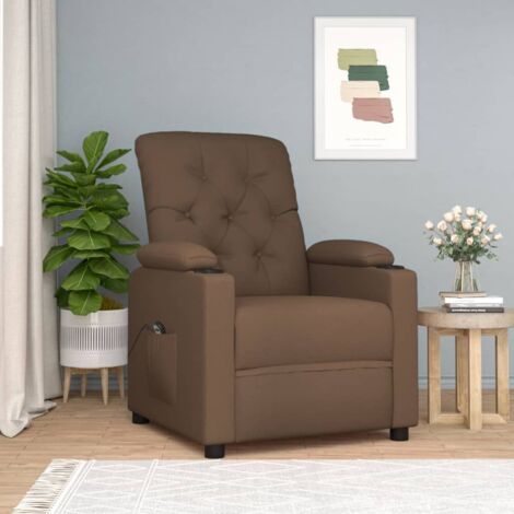 Sillón reclinable eléctrico de tela marrón