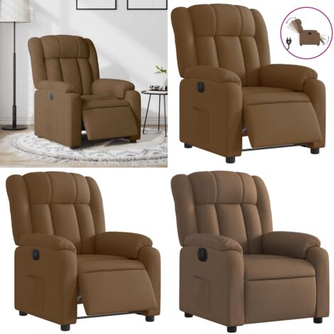 Sillón reclinable eléctrico de tela marrón - Asiento cómodo - Reposapiés eléctrico