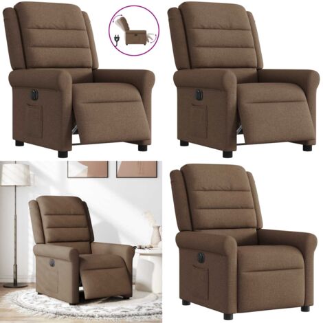Sillón reclinable eléctrico de tela marrón - Asiento cómodo - Reposapiés eléctrico
