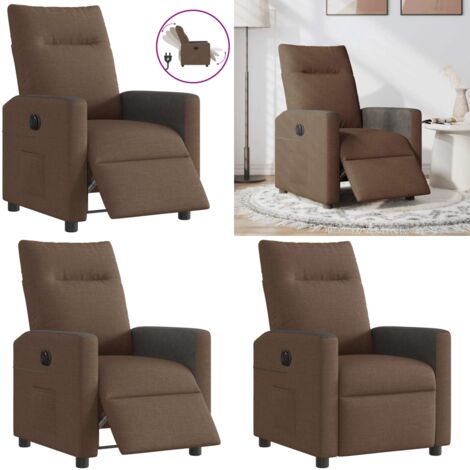 Sillón reclinable eléctrico de tela marrón - Asiento cómodo - Reposapiés eléctrico
