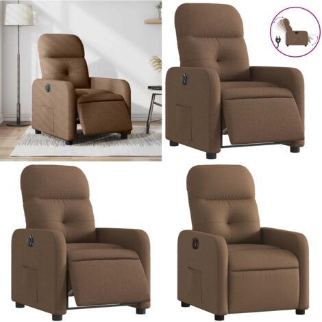 Sillón reclinable eléctrico de tela marrón - Asiento cómodo - Reposapiés eléctrico