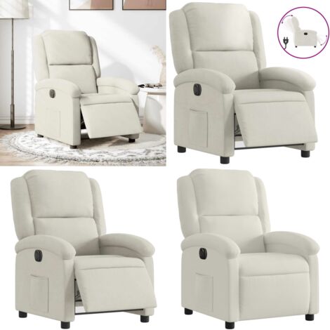 Sillón reclinable eléctrico de terciopelo blanco crema - Asiento eléctrico - Reposapiés eléctrico