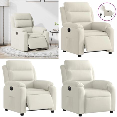 Sillón reclinable eléctrico de terciopelo blanco crema - Asiento eléctrico - Reposapiés eléctrico