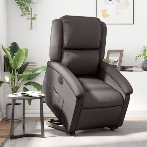 Sillón reclinable eléctrico pie cuero auténtico marrón oscuro vidaXL