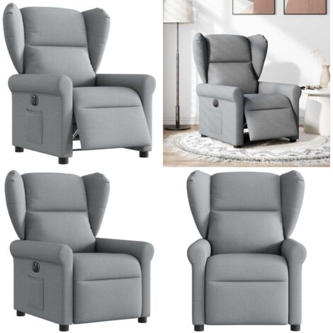 Sillón reclinable eléctrico tela gris claro - Asiento cómodo - Reposapiés eléctrico