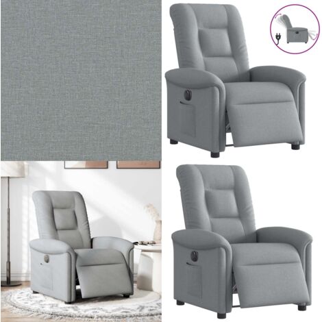 Sillón reclinable eléctrico tela gris claro - Asiento cómodo - Reposapiés eléctrico
