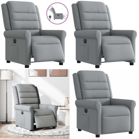 Sillón reclinable eléctrico tela gris claro - Asiento cómodo - Reposapiés eléctrico