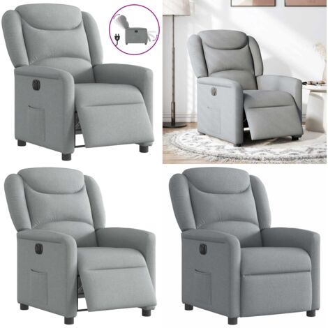 Sillón reclinable eléctrico tela gris claro - Asiento cómodo - Reposapiés eléctrico