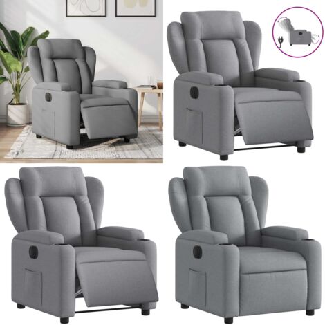 Sillón reclinable eléctrico tela gris claro - Asiento eléctrico - Reposapiés eléctrico