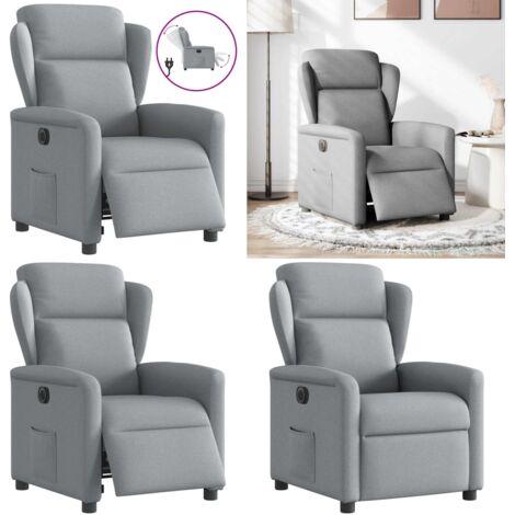 Sillón reclinable eléctrico tela gris claro - Asiento reclinable - Reposapiés eléctrico