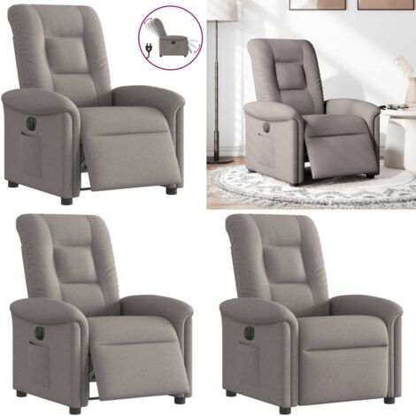 Sillón reclinable eléctrico tela gris taupé - Asiento cómodo - Reposapiés eléctrico