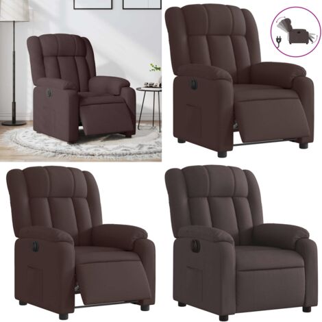 Sillón reclinable eléctrico tela marrón oscuro - Asiento cómodo - Reposapiés eléctrico