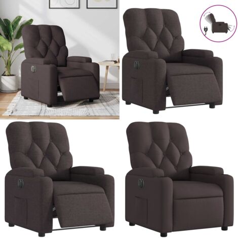 Sillón reclinable eléctrico tela marrón oscuro - Asiento cómodo - Reposapiés eléctrico