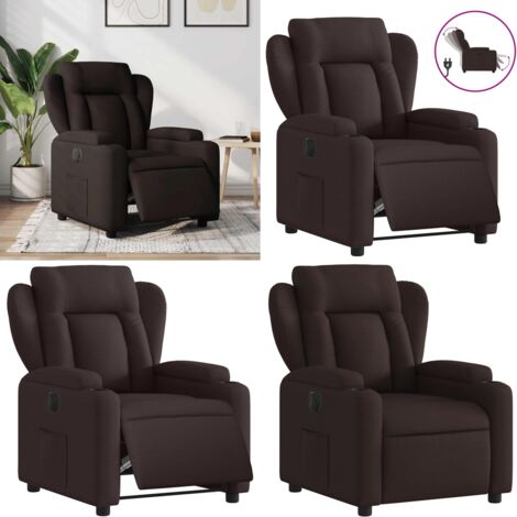 Sillón reclinable eléctrico tela marrón oscuro - Asiento cómodo - Reposapiés eléctrico