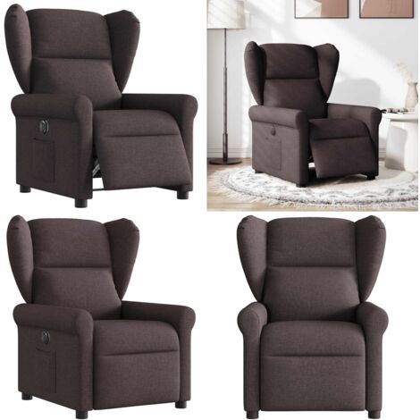 Sillón reclinable eléctrico tela marrón oscuro - Asiento cómodo - Reposapiés eléctrico