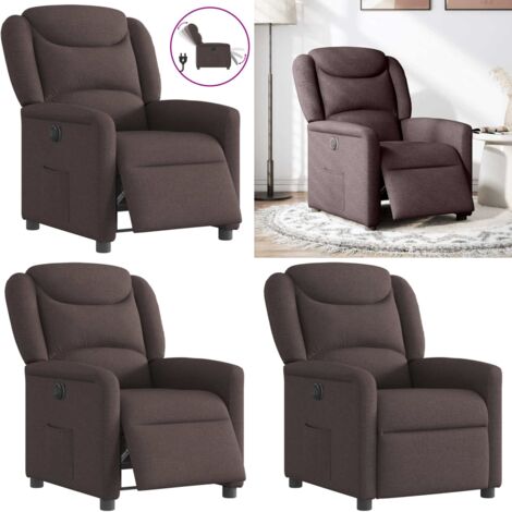 Sillón reclinable eléctrico tela marrón oscuro - Asiento cómodo - Reposapiés eléctrico