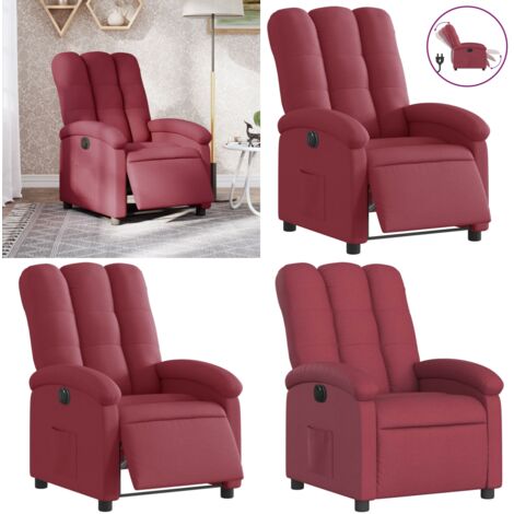 Sillón reclinable eléctrico tela rojo tinto - Asiento cómodo - Reposapiés eléctrico