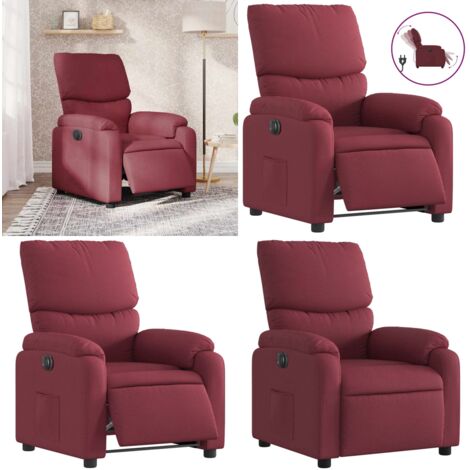 Sillón reclinable eléctrico tela rojo tinto - Asiento cómodo - Reposapiés eléctrico