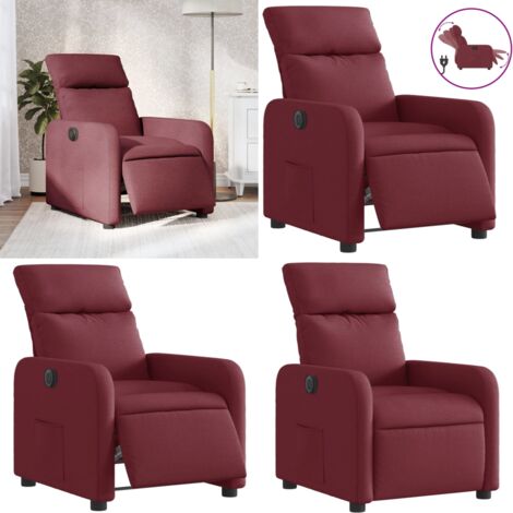 Sillón reclinable eléctrico tela rojo tinto - Asiento cómodo - Reposapiés eléctrico