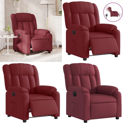 Sillón reclinable eléctrico tela rojo tinto - Asiento cómodo - Reposapiés eléctrico
