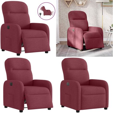 Sillón reclinable eléctrico tela rojo tinto - Asiento cómodo - Reposapiés eléctrico