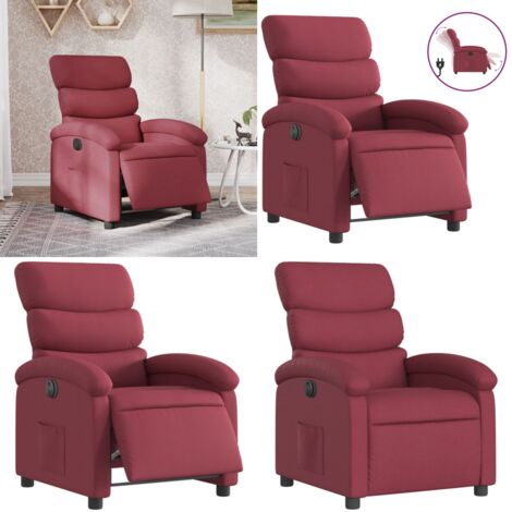 Sillón reclinable eléctrico tela rojo tinto - Asiento cómodo - Reposapiés eléctrico