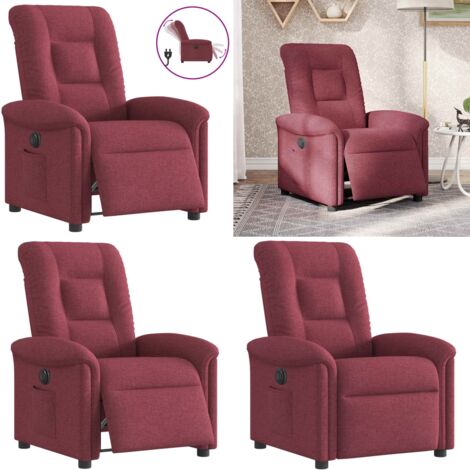 Sillón reclinable eléctrico tela rojo tinto - Asiento cómodo - Reposapiés eléctrico