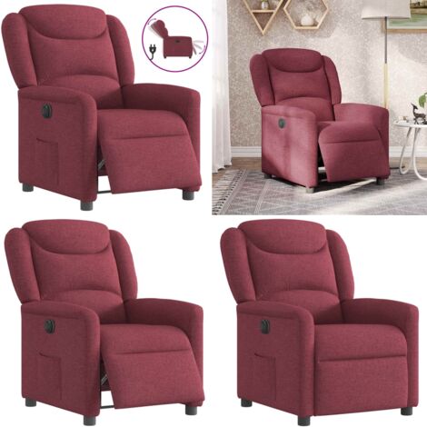 Sillón reclinable eléctrico tela rojo tinto - Asiento cómodo - Reposapiés eléctrico