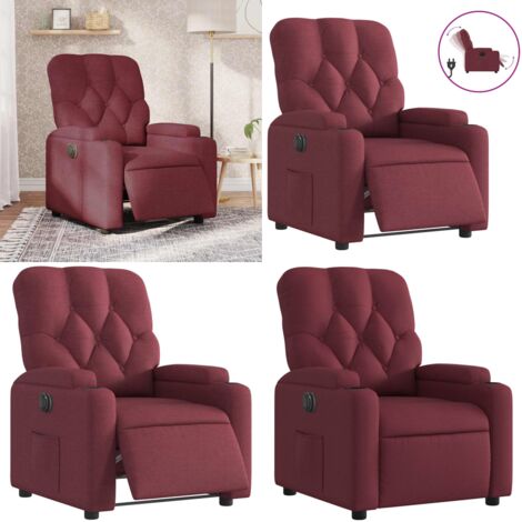 Sillón reclinable eléctrico tela rojo tinto - Asiento cómodo - Reposapiés eléctrico