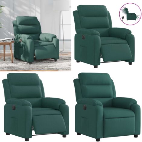 Sillón reclinable eléctrico tela verde oscuro - Asiento cómodo - Reposapiés eléctrico