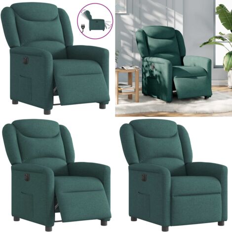 Sillón reclinable eléctrico tela verde oscuro - Asiento cómodo - Reposapiés eléctrico