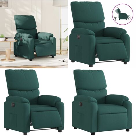 Sillón reclinable eléctrico tela verde oscuro - Asiento cómodo - Reposapiés eléctrico