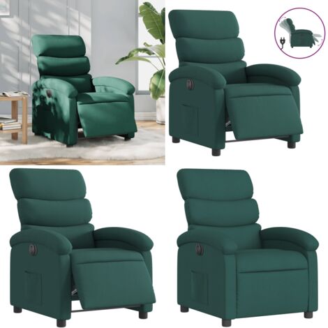 Sillón reclinable eléctrico tela verde oscuro - Asiento cómodo - Reposapiés eléctrico
