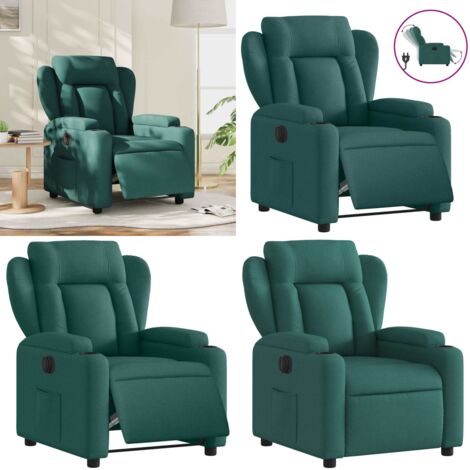 Sillón reclinable eléctrico tela verde oscuro - Asiento cómodo - Reposapiés eléctrico
