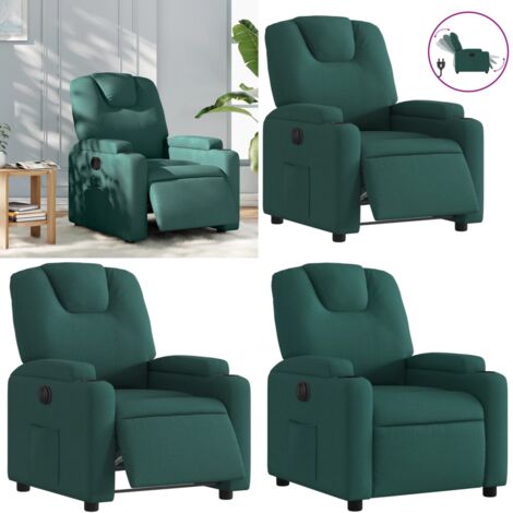 Sillón reclinable eléctrico tela verde oscuro - Asiento cómodo - Reposapiés eléctrico