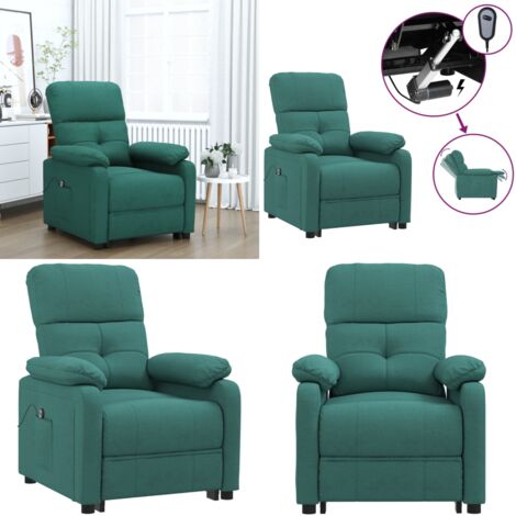 Sillón reclinable eléctrico tela verde oscuro - Asiento cómodo - Respaldo eléctrico