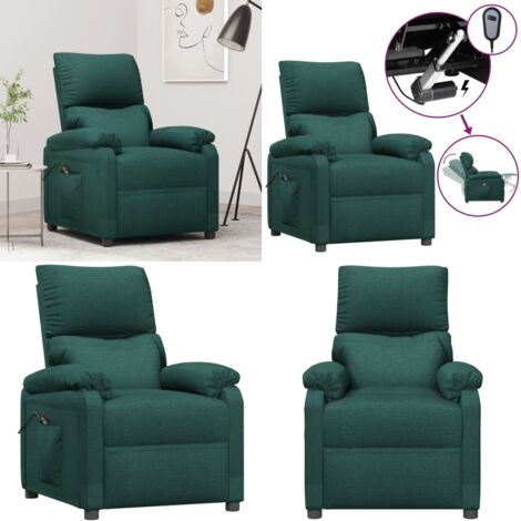 Sillón reclinable eléctrico tela verde oscuro - Asiento cómodo - Respaldo eléctrico