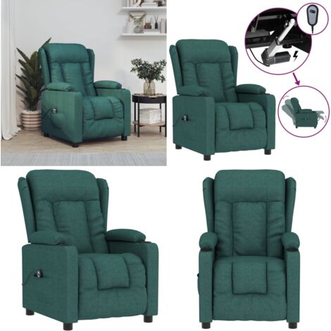 Sillón reclinable eléctrico tela verde oscuro - Asiento cómodo - Respaldo eléctrico