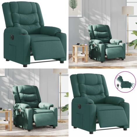 Sillón reclinable eléctrico tela verde oscuro - Asiento eléctrico - Reposapiés eléctrico