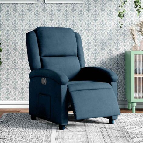 Sillón reclinable eléctrico terciopelo azul