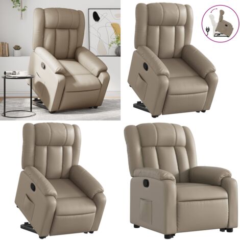 Sillón reclinable elevable cuero artificial color capuchino - Sillón para personas mayores - Motor eléctrico