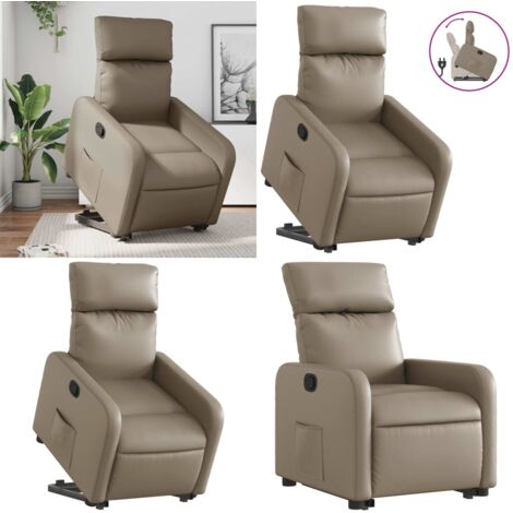Sillón reclinable elevable cuero artificial color capuchino - Sillón para personas mayores - Sillón con motor eléctrico