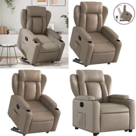 Sillón reclinable elevable cuero artificial color capuchino - Sillón para personas mayores - Sillón con motor eléctrico