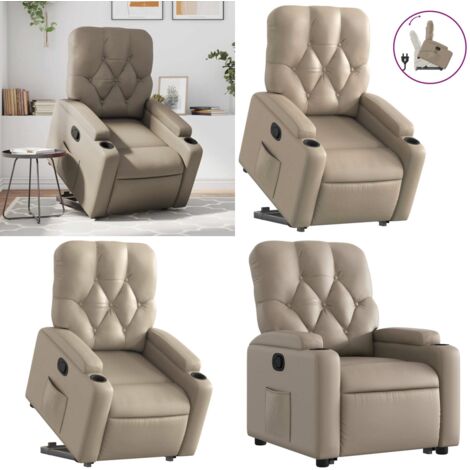 Sillón reclinable elevable cuero artificial color capuchino - Sillón para personas mayores - Sillón con motor eléctrico