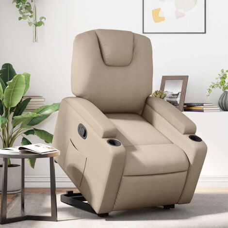 Sillón reclinable elevable cuero artificial color capuchino vidaXL